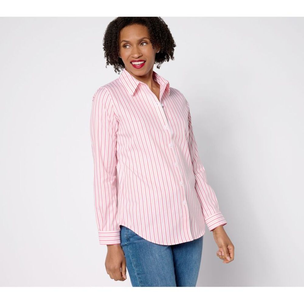 Top Knot Women's Sz 10 No-Iron Button Front ShirtPrints & Solids Pink A629878